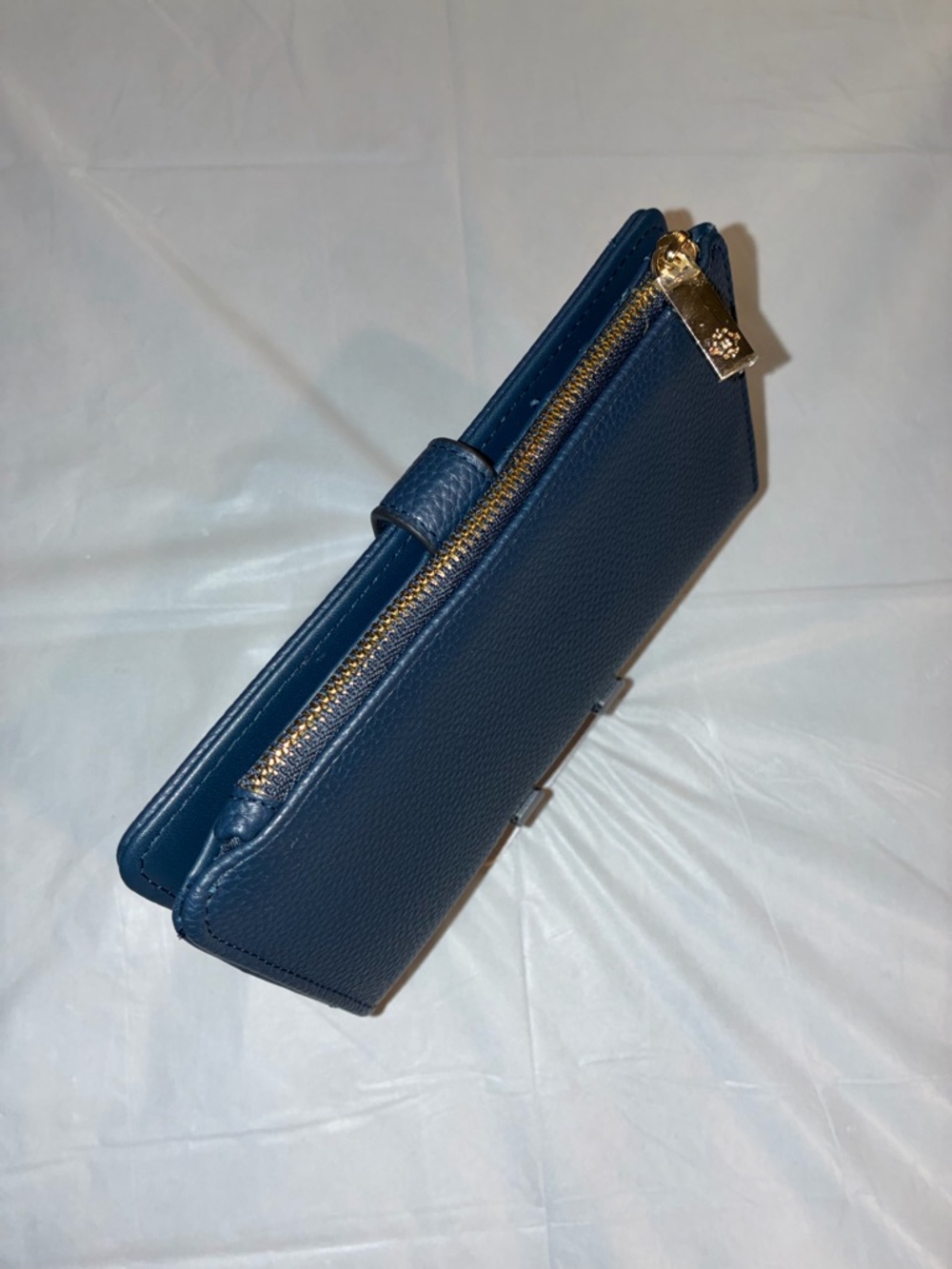 Nanette Lepore Navy Blue Pebbled Leather Bifold Wallet with Gold Hardware - Picture 9 of 12